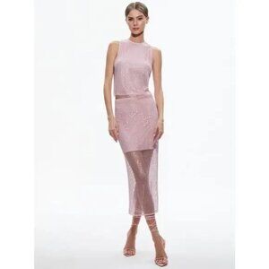 Alice & Olivia Maeve Crystal Embellished Mesh Midi Pencil Skirt Petal Women's 14